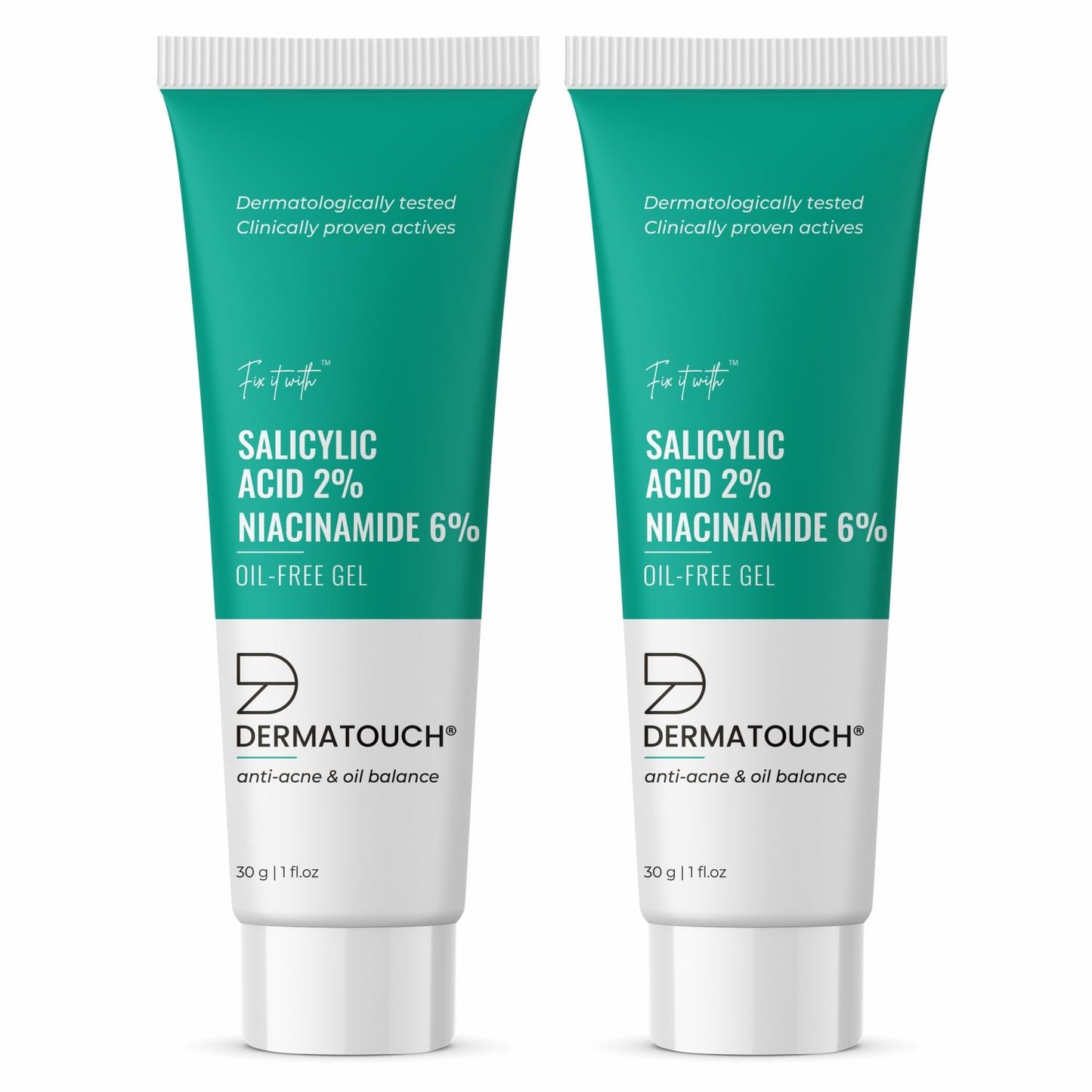 Dermatouch Salicylic Acid 2% Niacinamide 6% Anti-Acne Oil-Free Gel For Active Acne, Oil Balancing, Pore Tightening - 30G