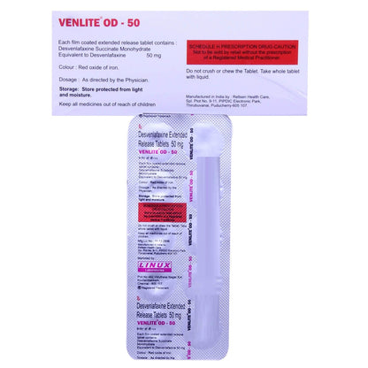 Venlite Od 50MG - Strip of 10 Tablets