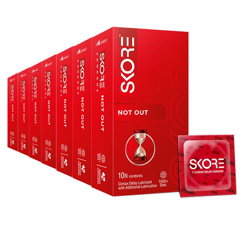 Skore Notout | Climax Delay Condoms | 1500+ Dots | Coloured | - 10 Pieces | Pack of 1