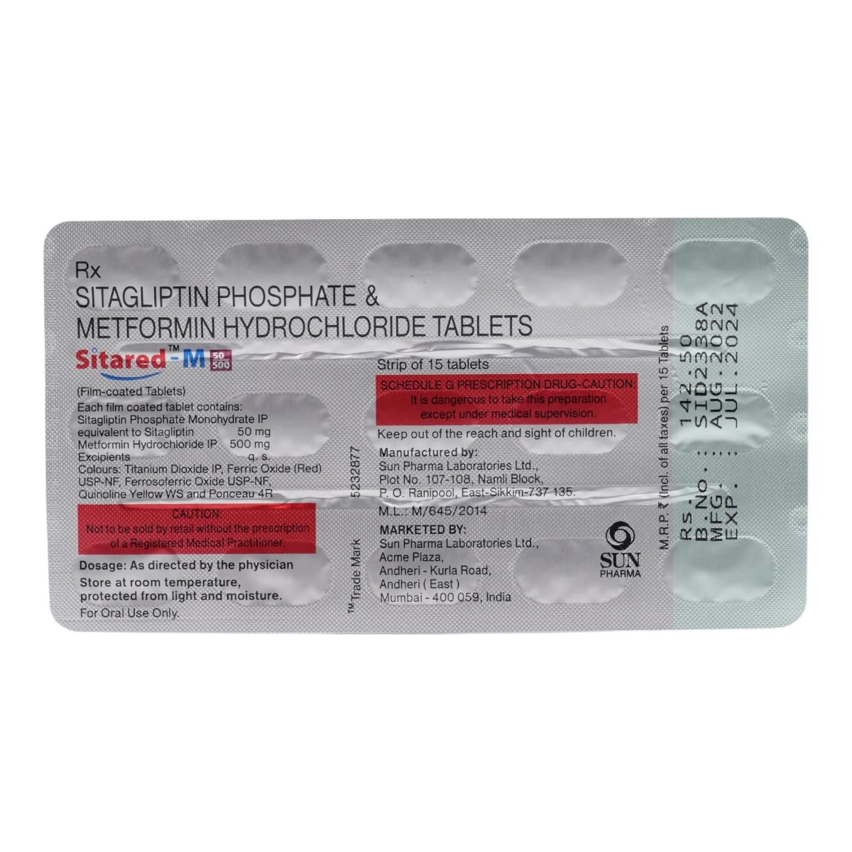 Sitared M 50/500mg - Strip of 15 Tablets