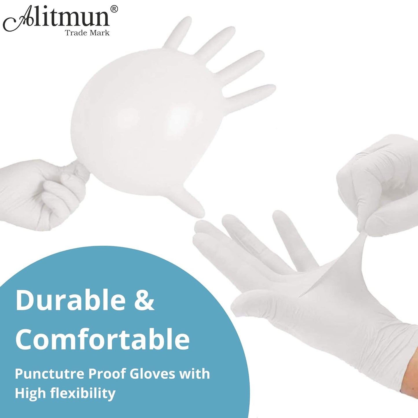 ALITMUN ProCare Latex Examination Hand Gloves, Pack of 100, Large Size, Medical Disposable Gloves Non-Sterile and Less Powdered, White, Surgical Gloves