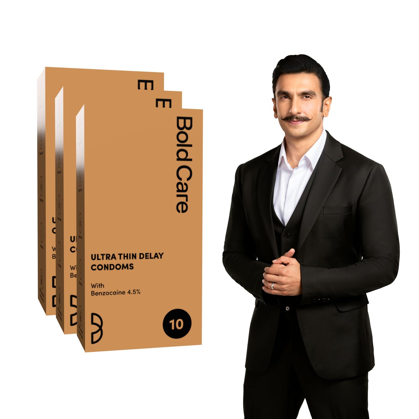 Bold Care Ultra Thin Lubricated Condoms (Pack Of 10) For Men With Disposable Pouches And 4.5% Benzocaine | 60 Microns | Paraben Free | Close Fit Barely There Condom | Transparent Extra Thin Condom