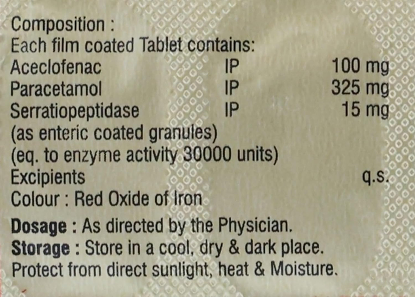 Algeclo SP 100/325/15Mg - Strip of 10 Tablets