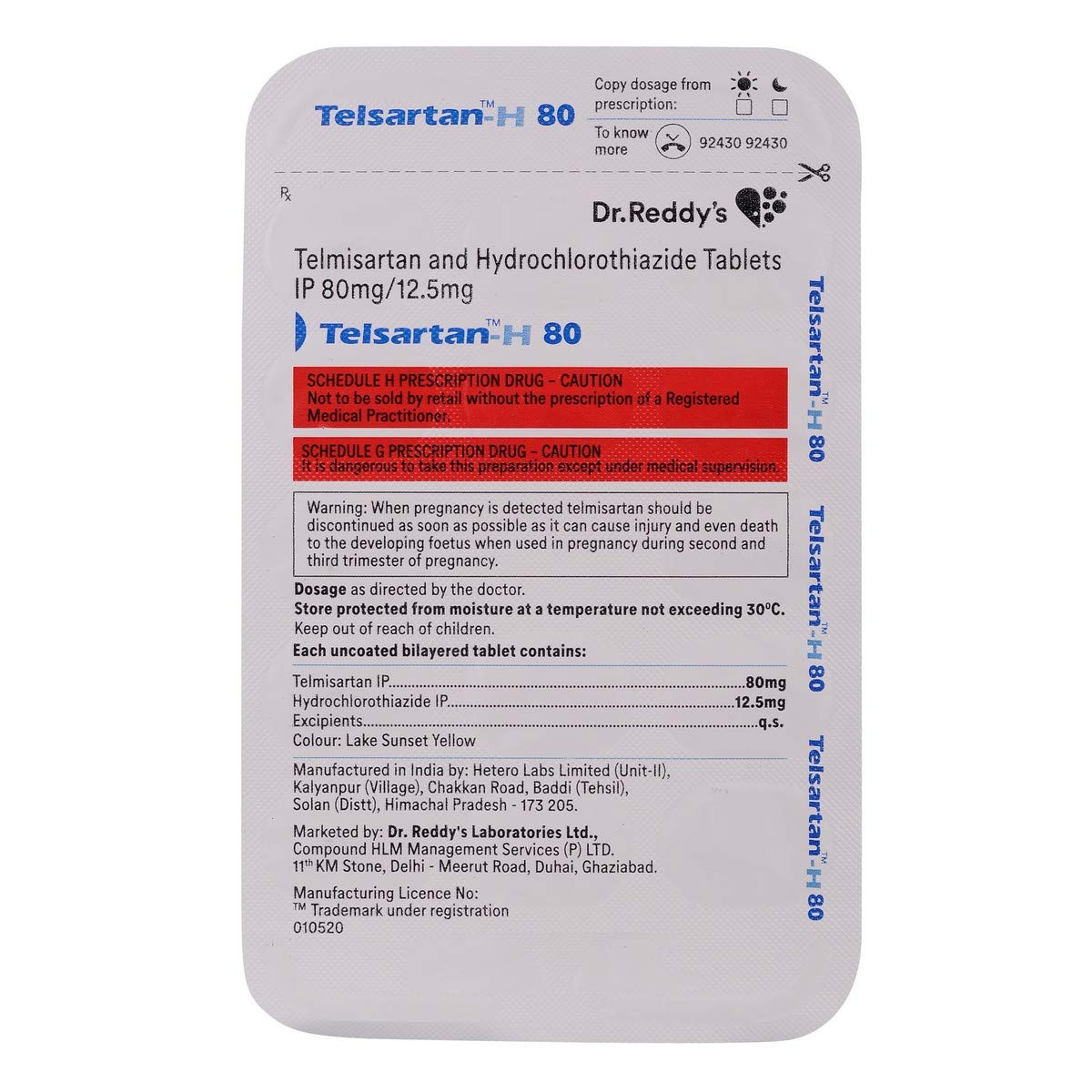 Telsartan-H 80mg - Strip of 14 Tablets