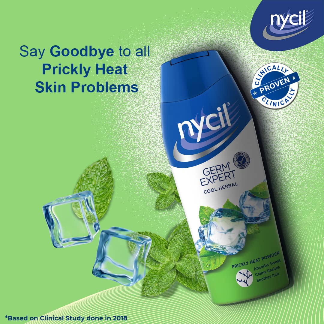 Nycil Germ Expert Cool Herbal Prickly Heat And Cooling Powder - 150 G + 50 G Free (Nycil Cool Herbal Powder) | Get Relief From Skin Problems