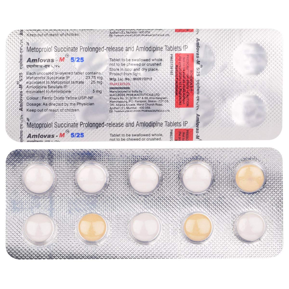 Amlovas M 5/25 - Strip of 10 Tablets