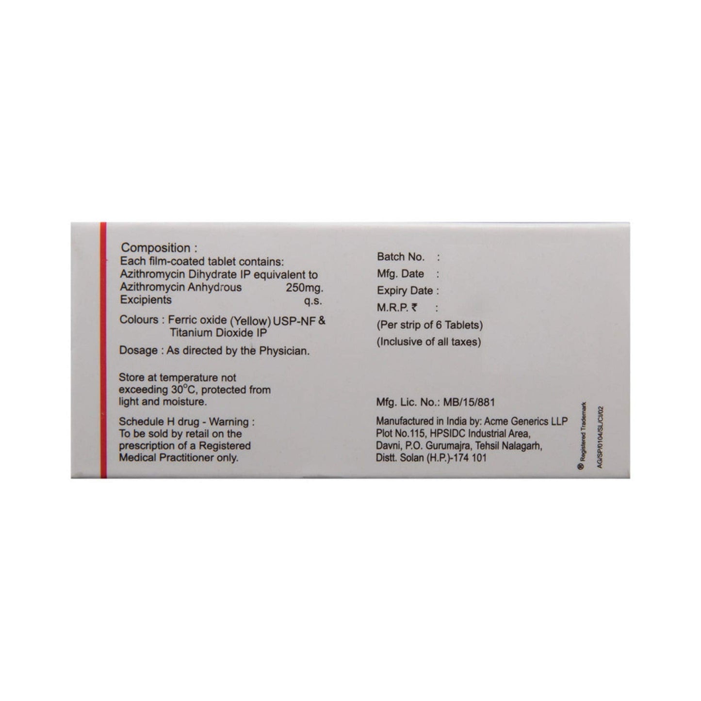 Azax-250 - Strip of 6 Tablets