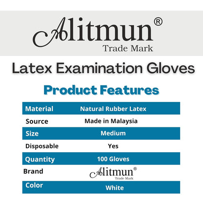 ALITMUN ProCare Latex Examination Hand Gloves, Pack of 100, Large Size, Medical Disposable Gloves Non-Sterile and Less Powdered, White, Surgical Gloves