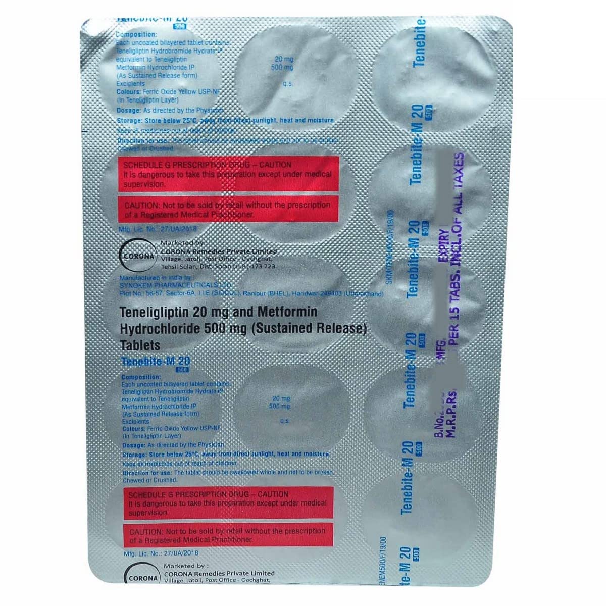 Tenebite-M 20/1000MG - Strip of 15 Tablets