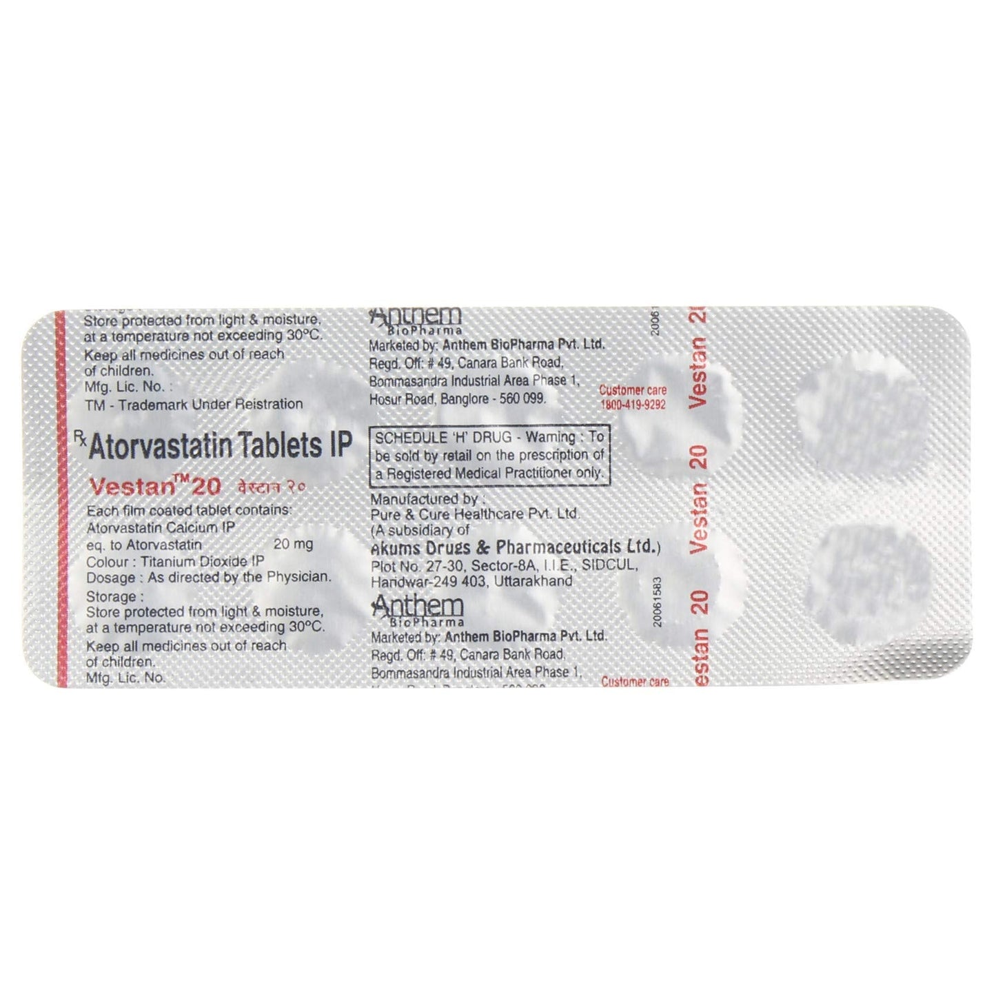 Vestan 20 - Strip of 10 Tablets