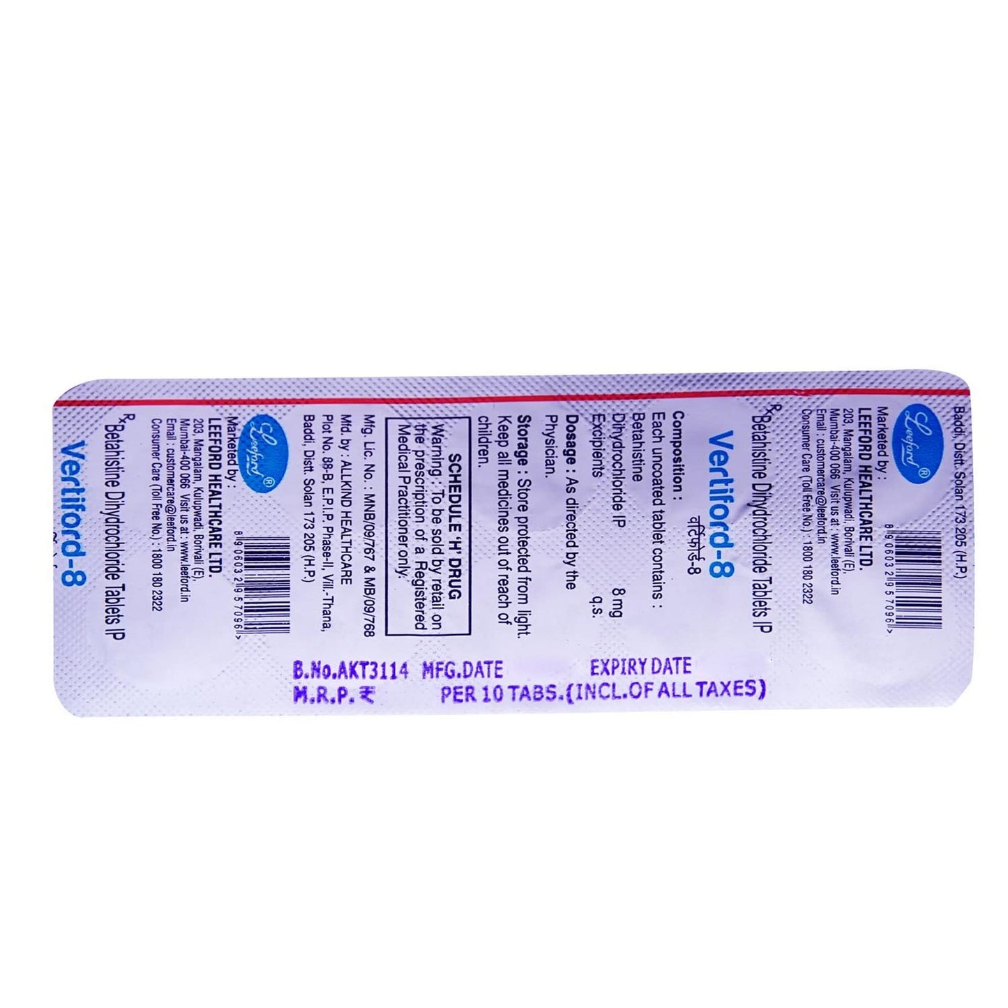 Vertiford-8 - Strip of 10 Tablets