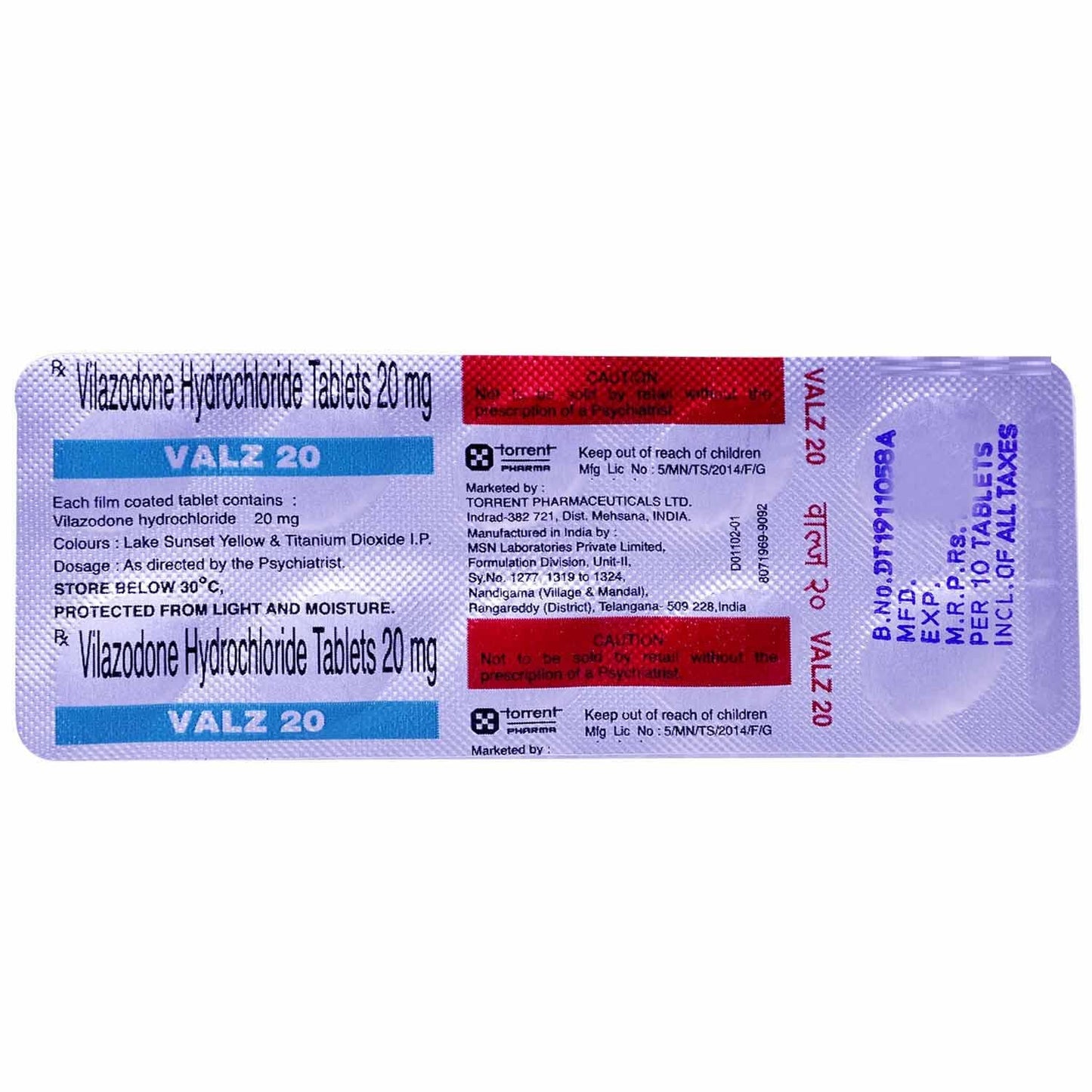 Valz 20MG - Strip of 10 Tablets