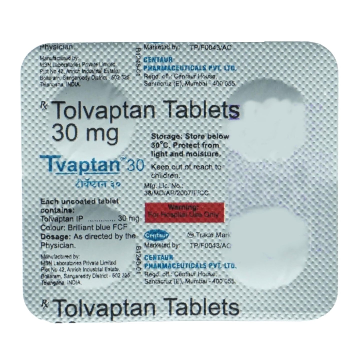 TVAPTAN 30MG - Strip of 4 Tablets