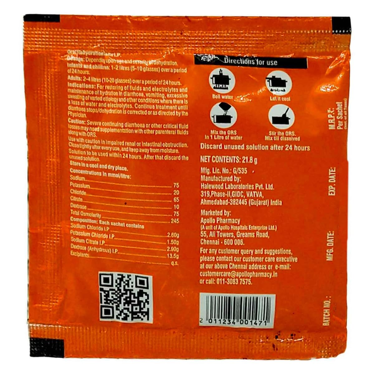 Apollo Pharmacy ORS Orange Flavour - Pack of 3x21.8 g Powder