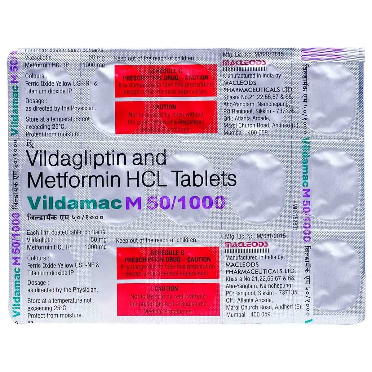 Vildamac M 50/1000MG - Strip of 15 Tablets