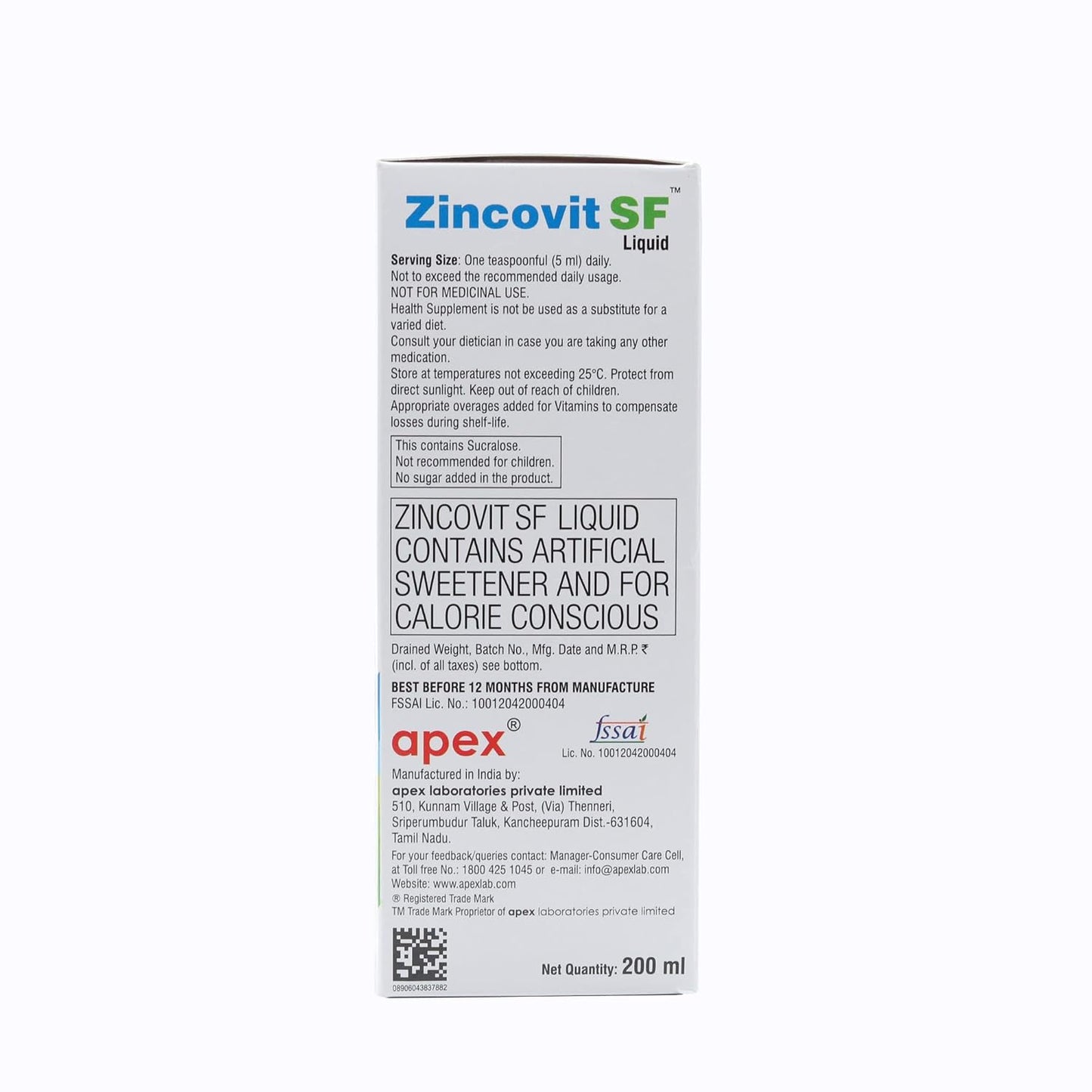 Zincovit Sf - Bottle of 200 ml Liquid