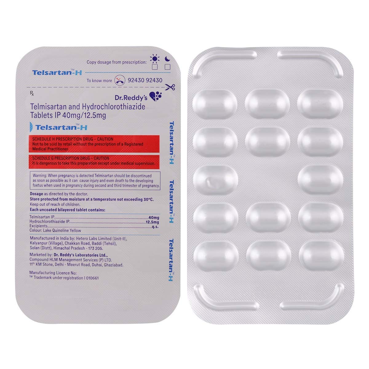 Telsartan-H 40mg - Strip of 14 Tablets