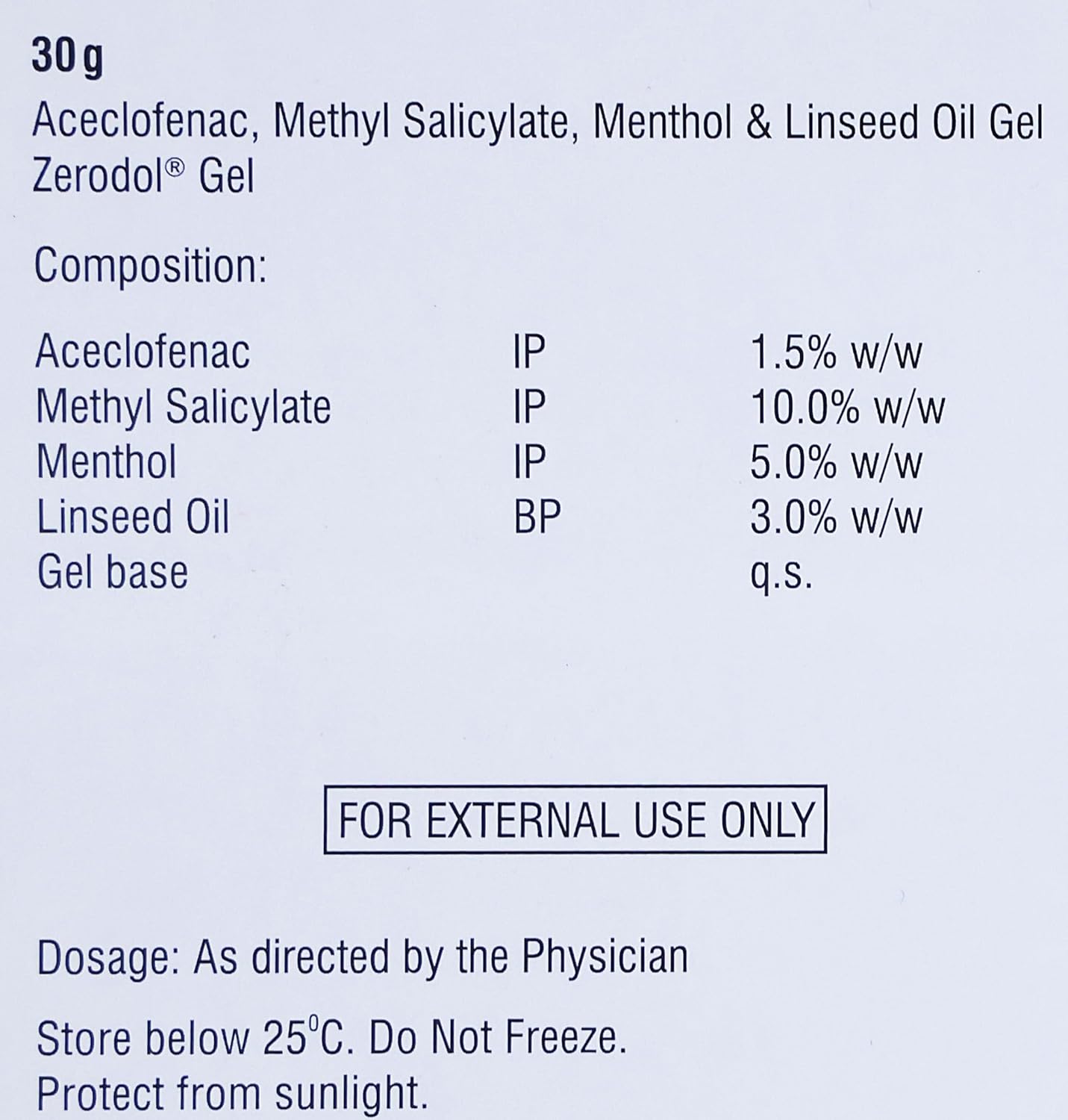 Zerodol - Tube of 30 gm Gel