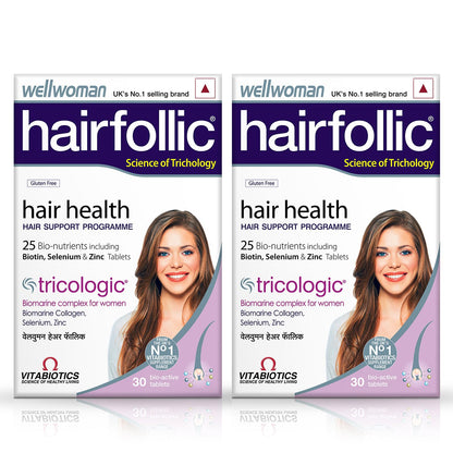 Wellwoman Hairfollic supplements with Advanced Hair Nutrition formula for Women with Biomarine collagen complex, Biotin & Zinc that support hair growth & maintain healthy hair|Nonvegetarian 30 tablets(Pack of 2)