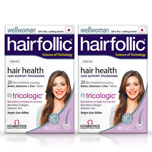 Wellwoman Hairfollic supplements with Advanced Hair Nutrition formula for Women with Biomarine collagen complex, Biotin & Zinc that support hair growth & maintain healthy hair|Nonvegetarian 30 tablets(Pack of 2)