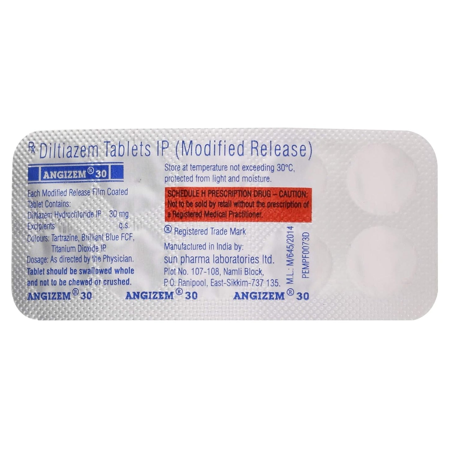 Angizem 30 - Strip of 10 Tablets