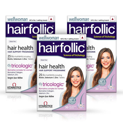 Wellwoman Hairfollic supplements with Advanced Hair Nutrition formula for Women with Biomarine collagen complex, Biotin & Zinc that support hair growth & maintain healthy hair|Nonvegetarian 30 tablets(Pack of 2)