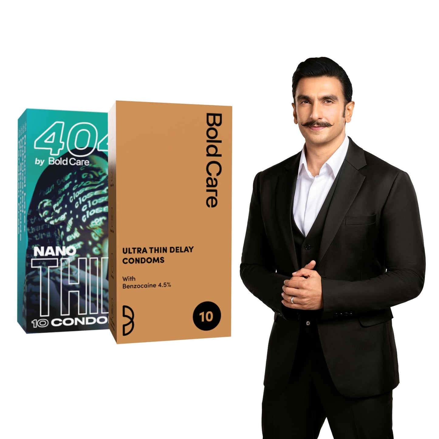 Bold Care Ultra Thin Lubricated Condoms (Pack Of 10) For Men With Disposable Pouches And 4.5% Benzocaine | 60 Microns | Paraben Free | Close Fit Barely There Condom | Transparent Extra Thin Condom