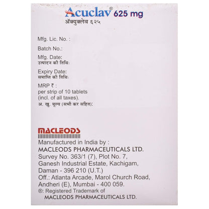 Acuclav 625 mg - Strip of 10 Tablets