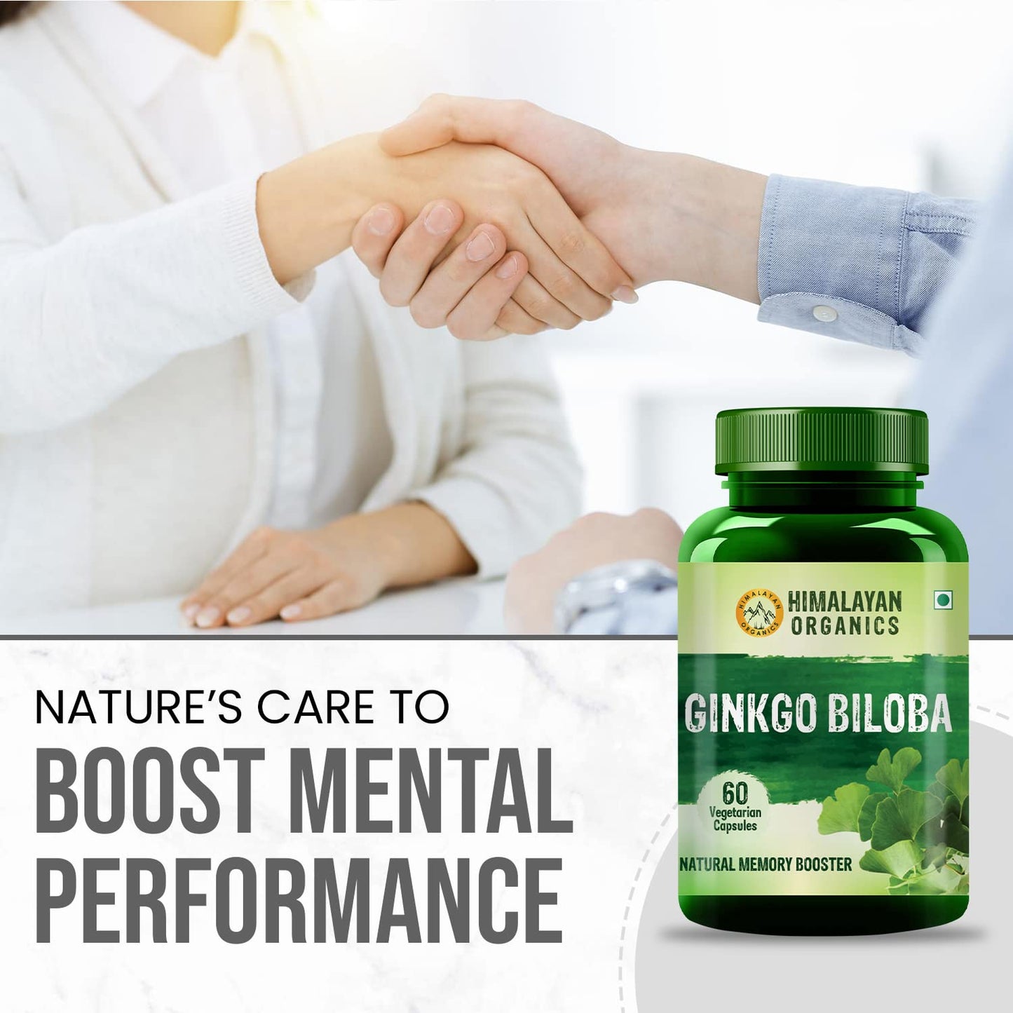 Himalayan Organics Ginkgo Biloba 500mg With Brahmi for Better Concentration, Memory & learning | Helps Anxiety & Stress | Healthy Blood Circulation - 60 Veg Capsules