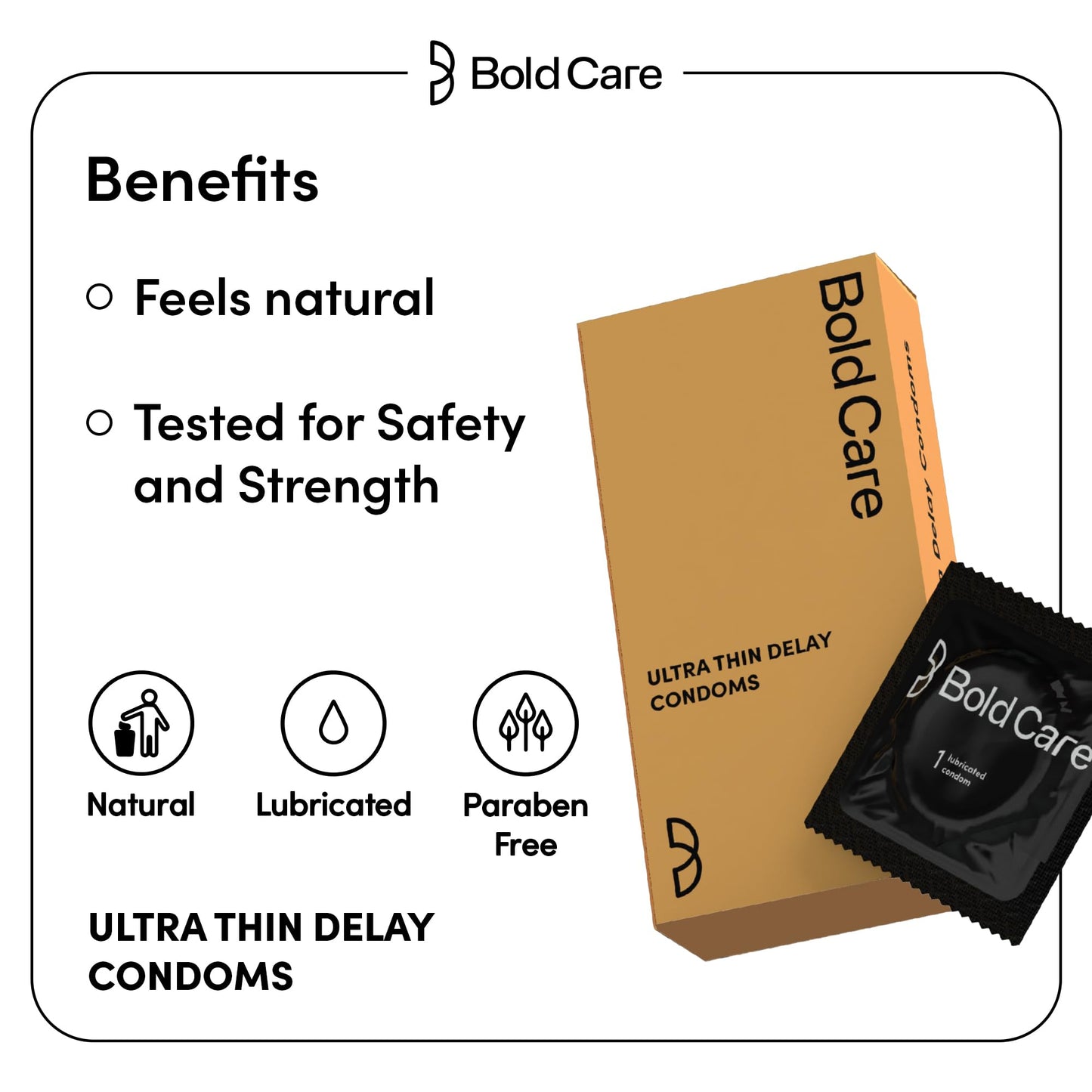 Bold Care Ultra Thin Lubricated Condoms (Pack Of 10) For Men With Disposable Pouches And 4.5% Benzocaine | 60 Microns | Paraben Free | Close Fit Barely There Condom | Transparent Extra Thin Condom