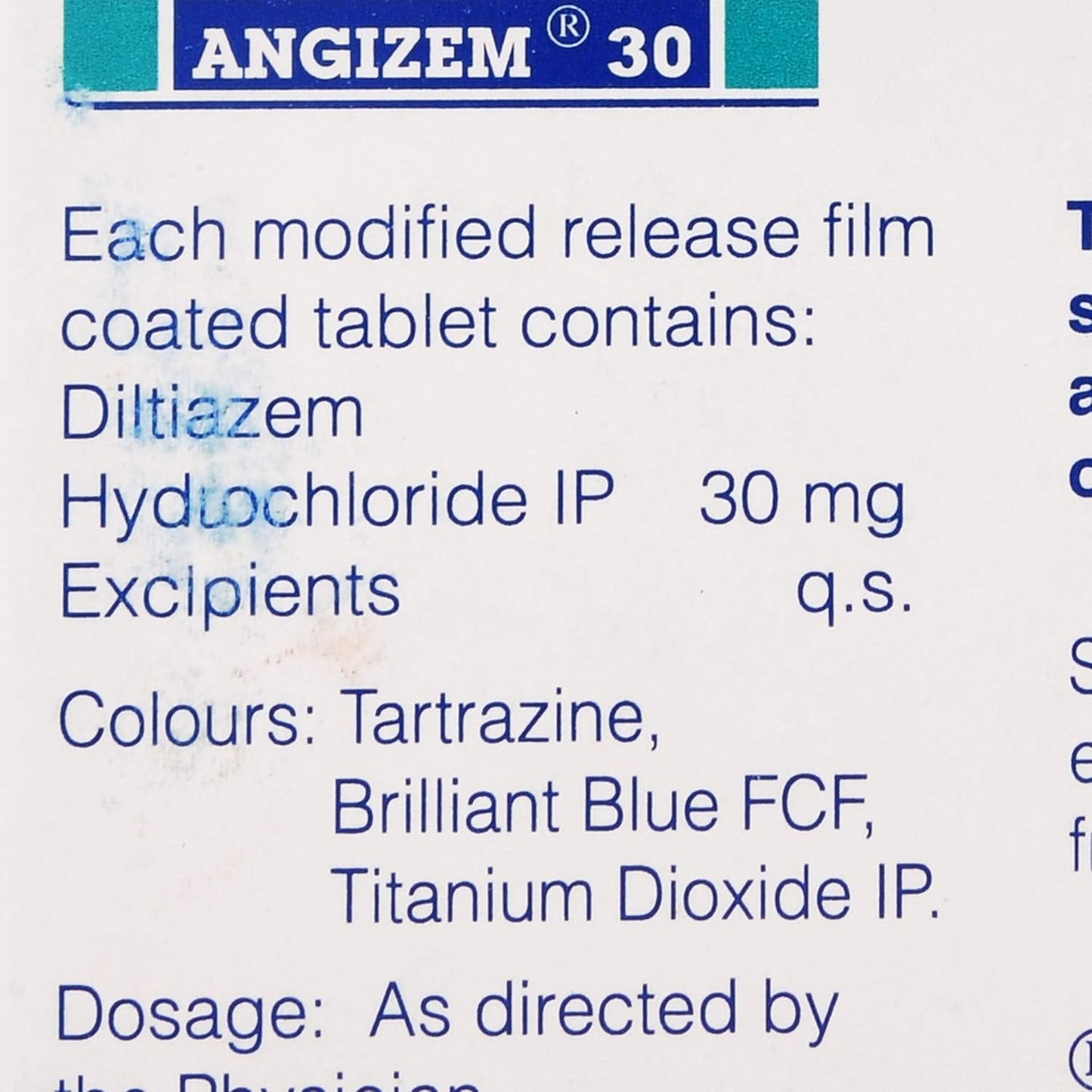 Angizem 30 - Strip of 10 Tablets