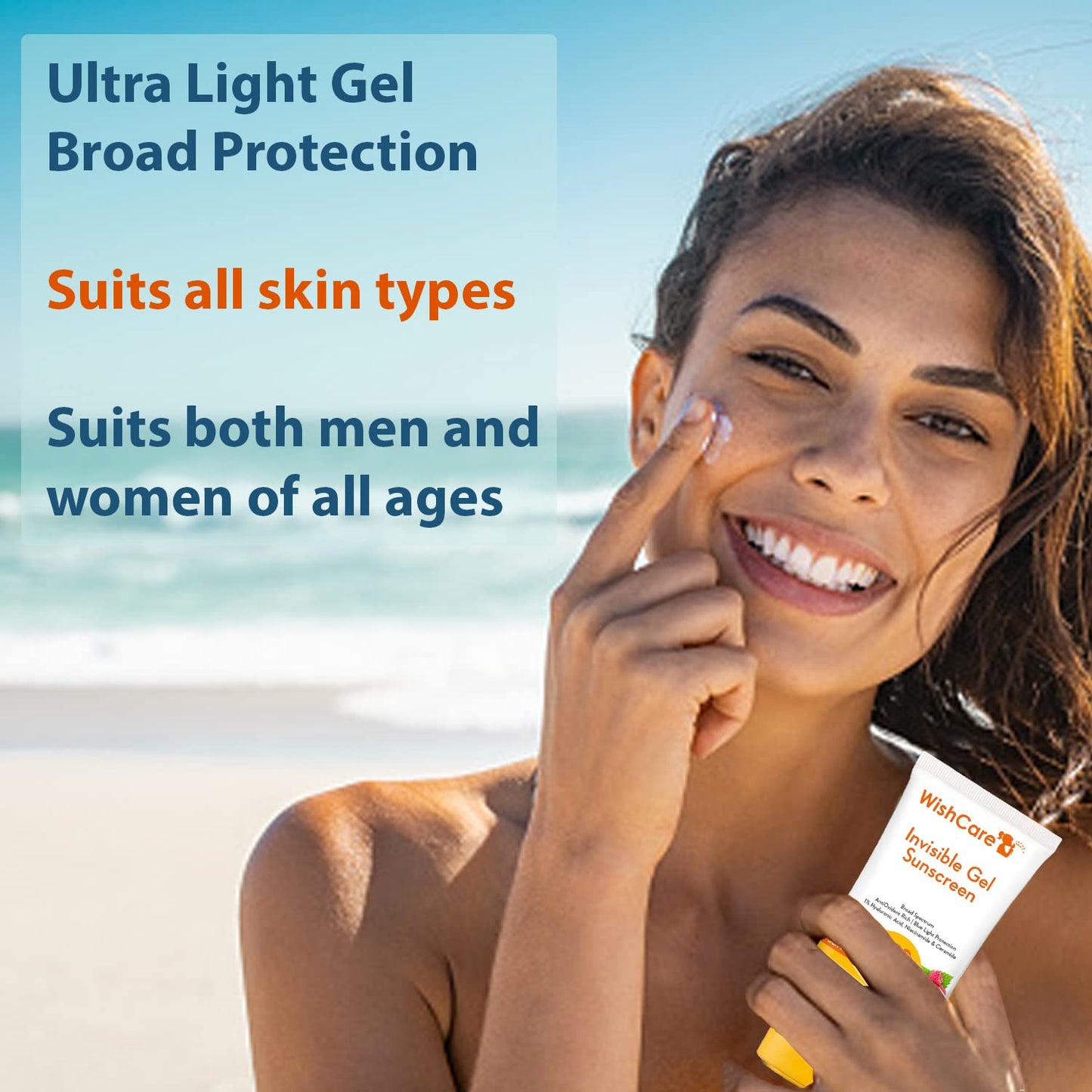 WishCare Invisible Gel Sunscreen SPF 50+ PA++++ - Ultra Light Weight, Oil Free with Broad Spectrum Protection & No White Cast - 50 Grams