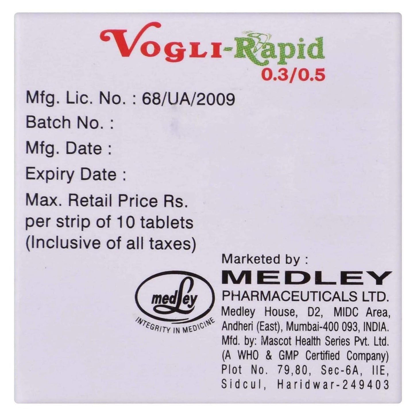 Vogli - Rapid 0.3/0.5 - Strip of 10 Tablets