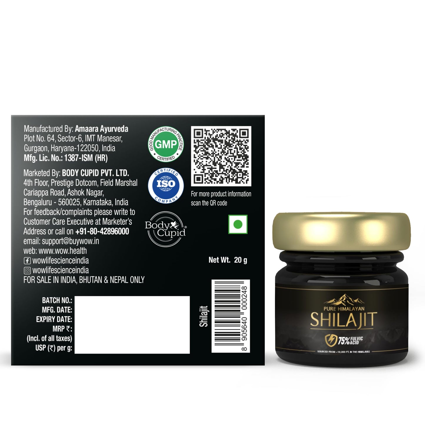 WOW Life Science Pure Himalayan Shilajit/Shilajeet Resin - 20g | Guaranteed 75%+ Fulvic Acid | Sourced from ~18,000 ft | For Stamina, Endurance & Strength | 100% Ayurvedic | Pack of 1