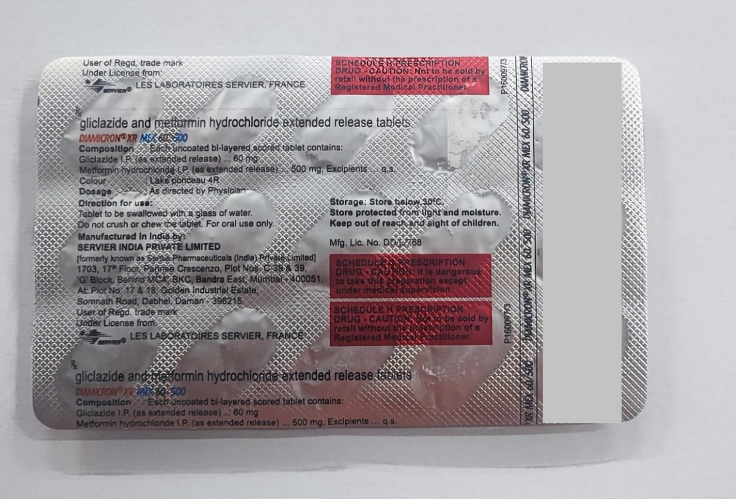 Diamicron XR Mex 60/500 - Strip of 15 Tablets