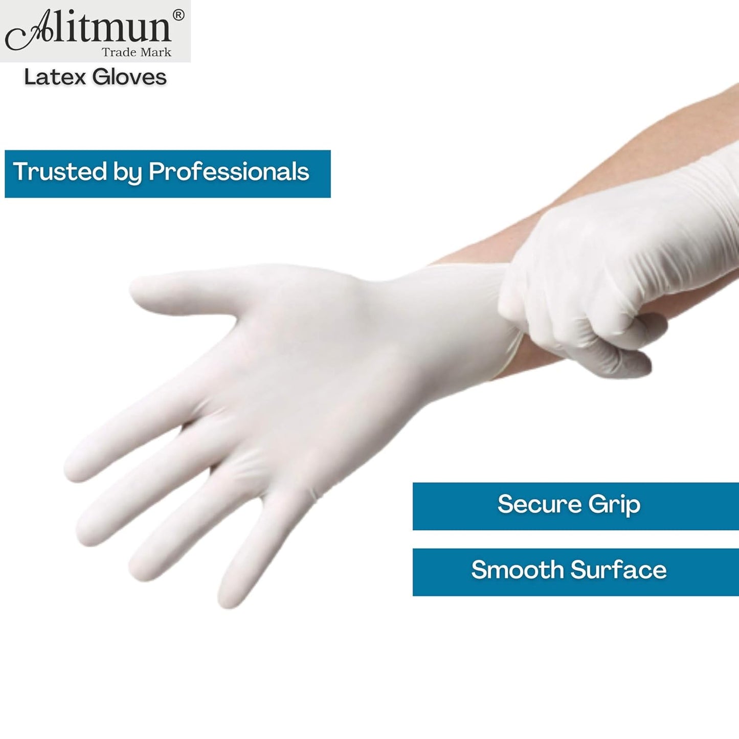 ALITMUN ProCare Latex Examination Hand Gloves, Pack of 100, Large Size, Medical Disposable Gloves Non-Sterile and Less Powdered, White, Surgical Gloves