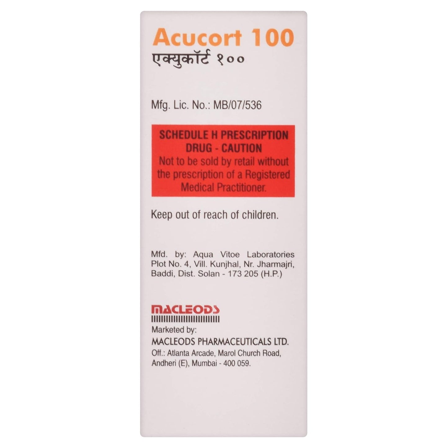 Acucort 100 - Vial of 5 ml Injection