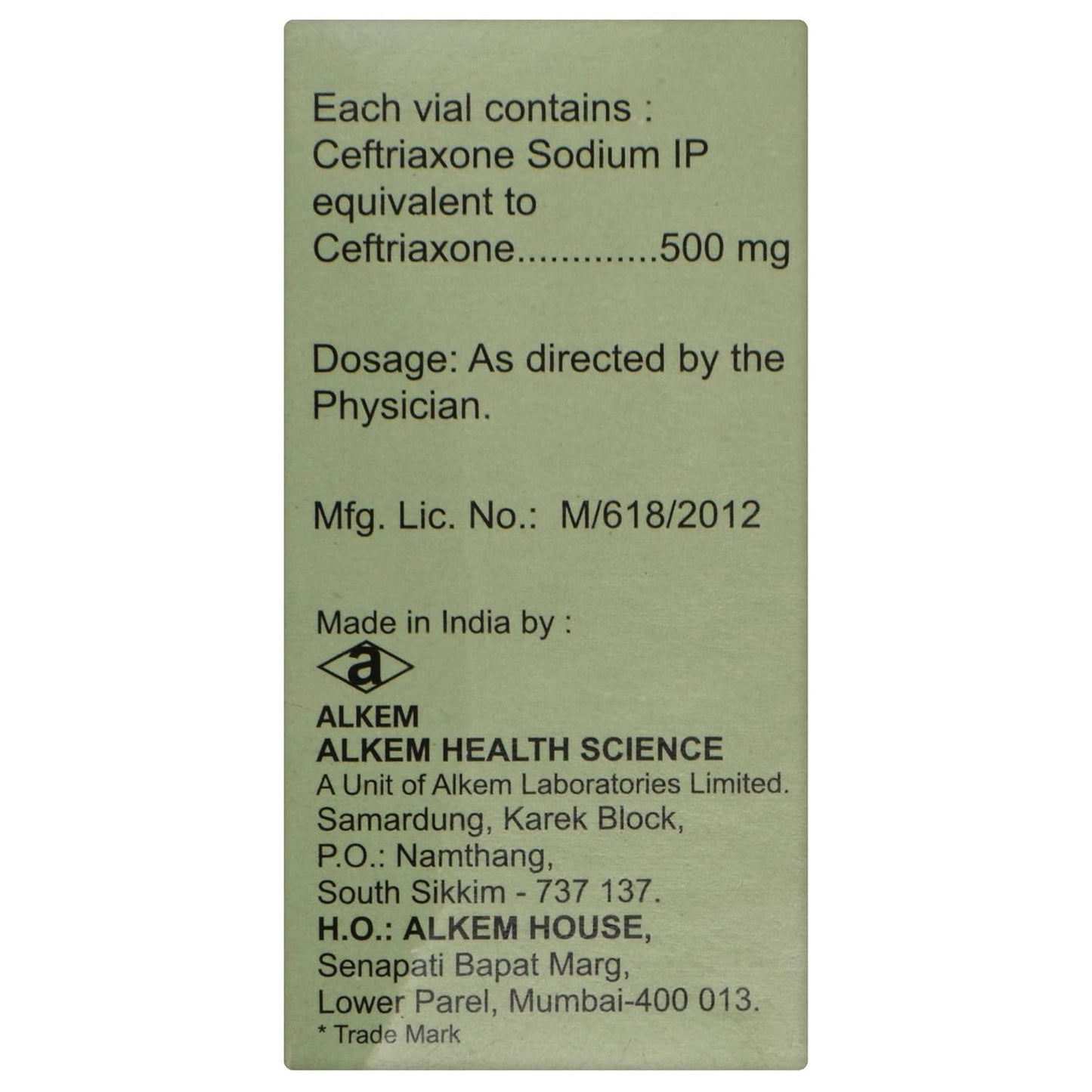 Xone 500mg - Vial of 500mg Injection