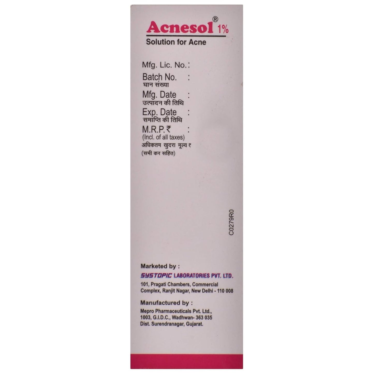 Acnesol 1% - Bottle of 25 ml Solution for Acne