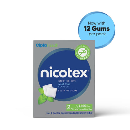 Cipla Nicotex Nicotine Sugar Free Ultra Mint Gums 2mg | Helps to Quit Smoking | WHO - Approved Therapy | 9 Gums each pack | Pack of 10