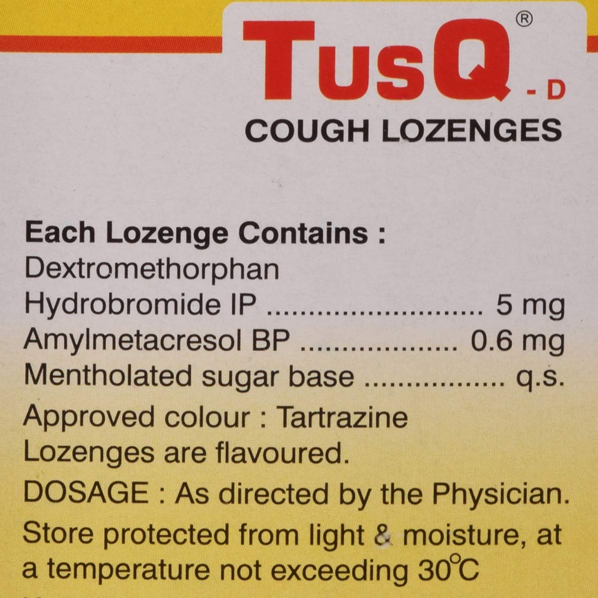 TusQ D Honey Lemon Flavour - Strip of 6 Cough Lozenges