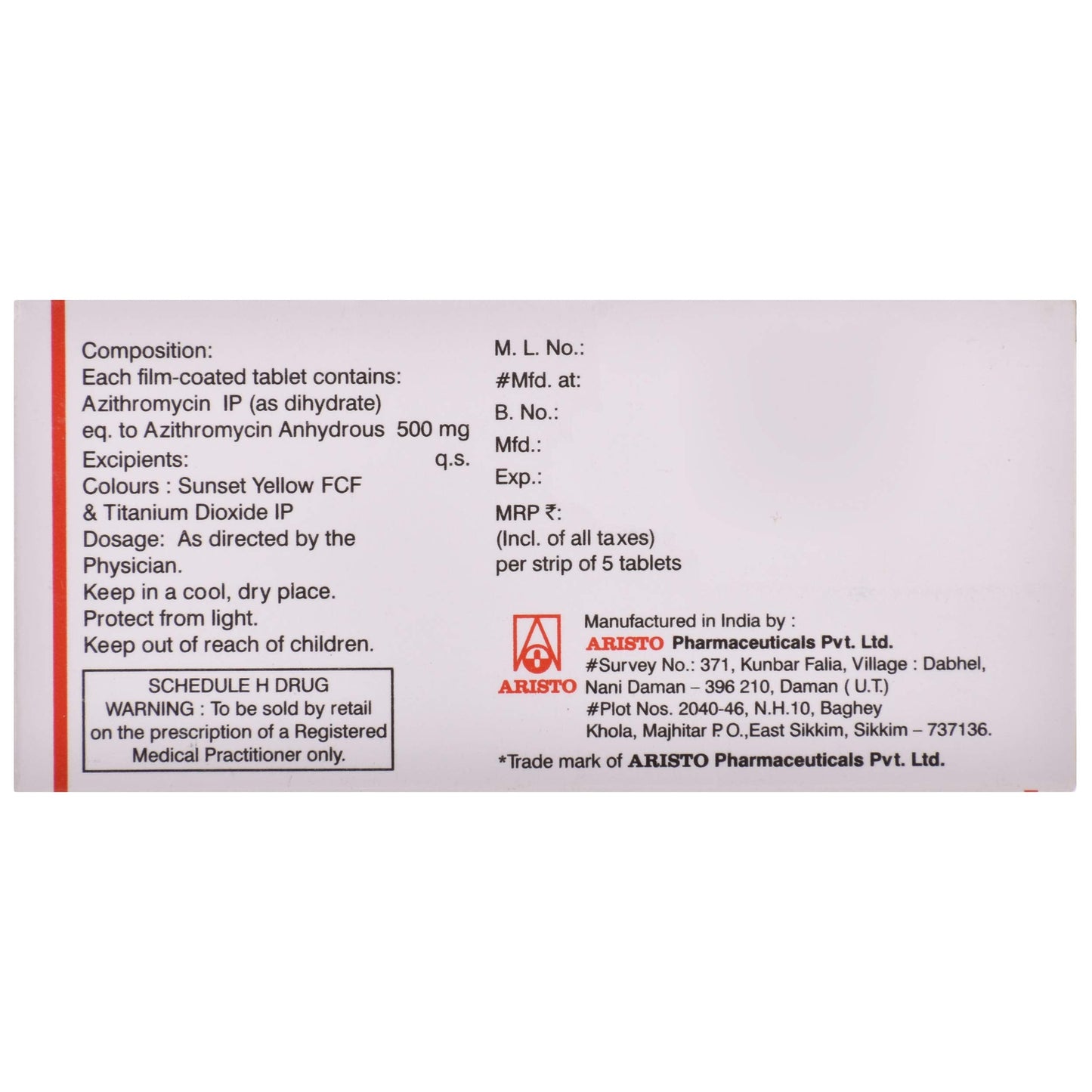 Azivent 500 - Strip of 5 Tablets