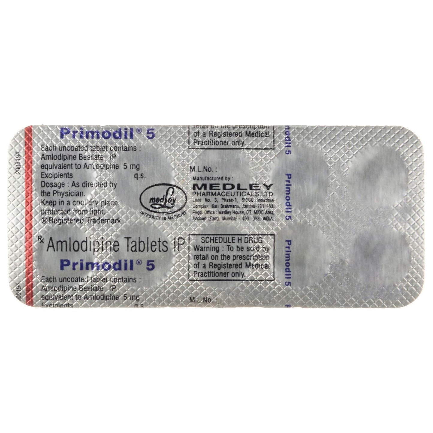 Primodil 5 - Strip of 10 Tablets