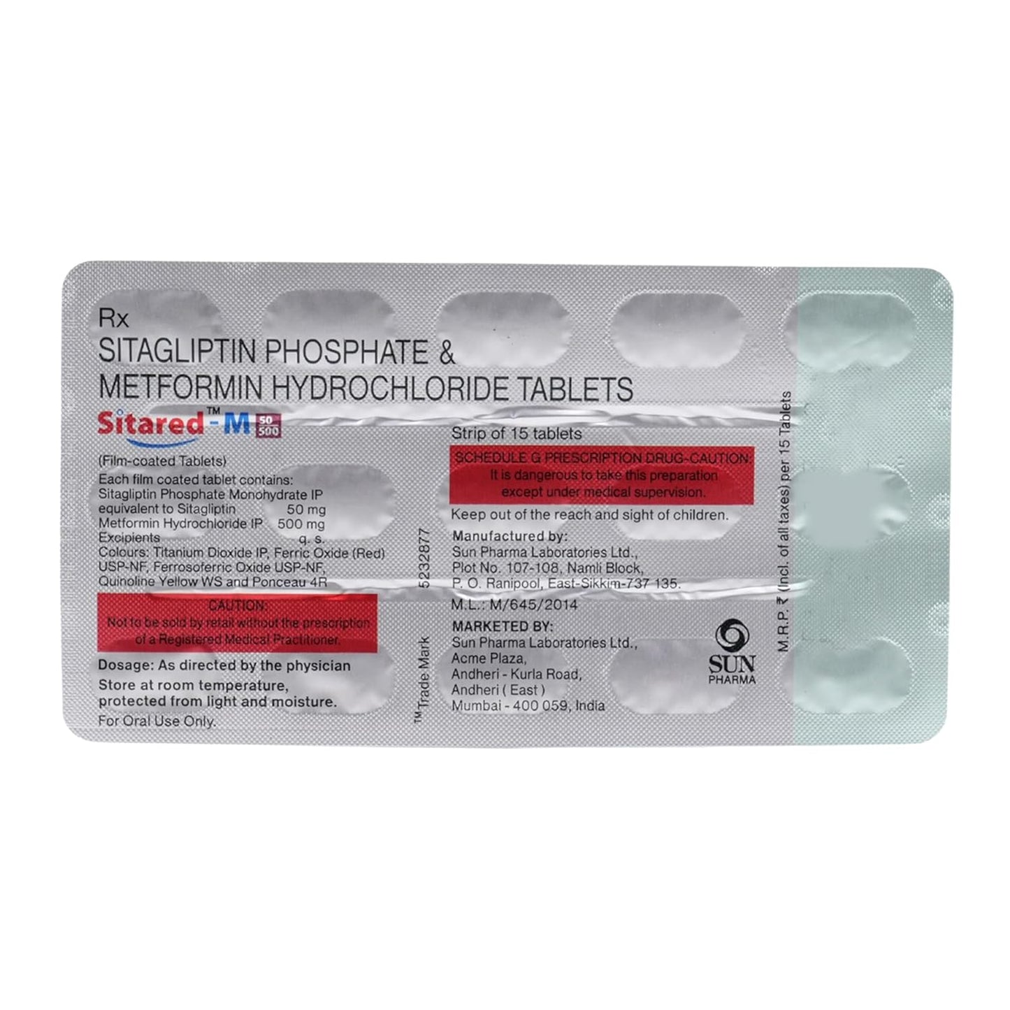 Sitared M 50/500mg - Strip of 15 Tablets