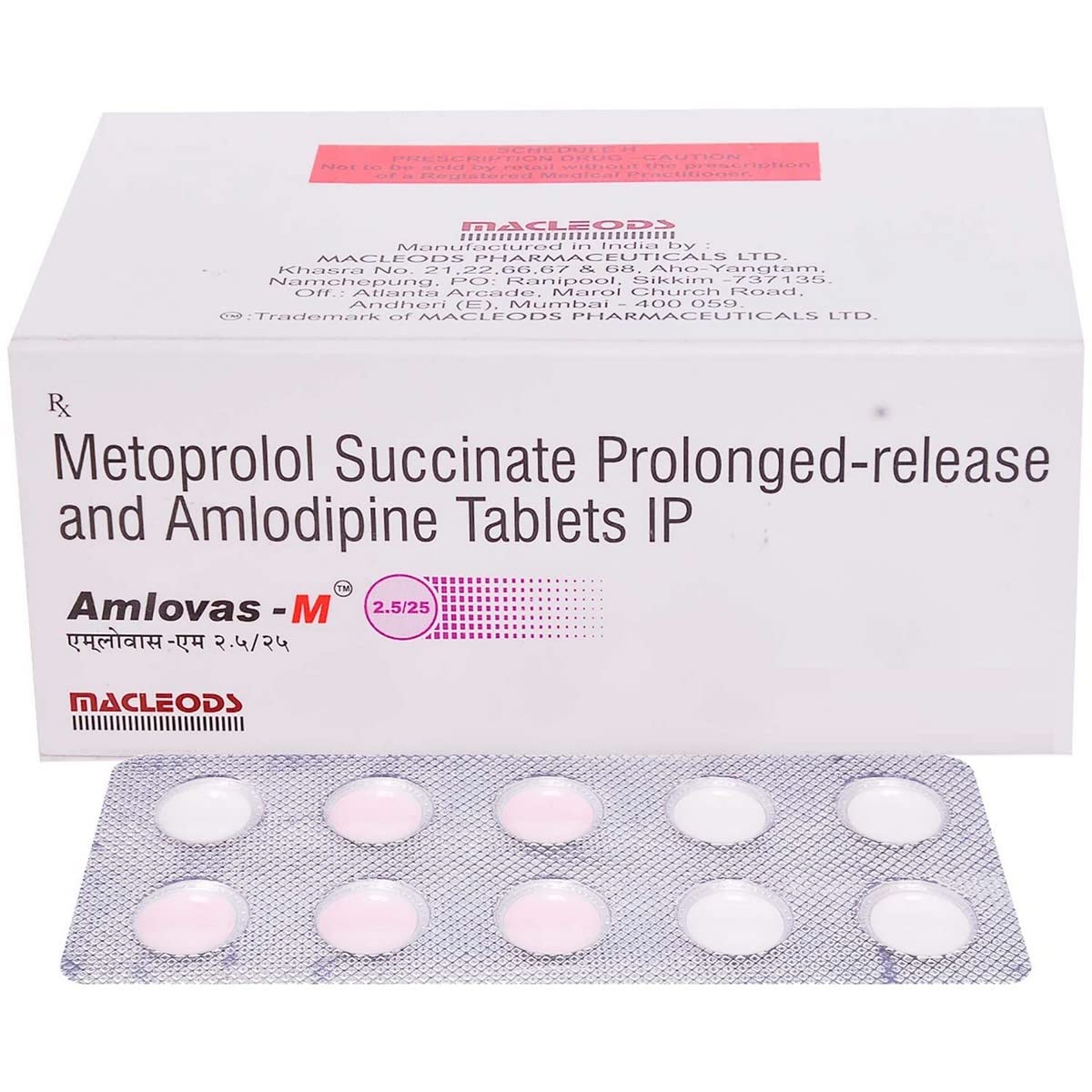 Amlovas M 2.5/25MG - Strip of 10 Tablets