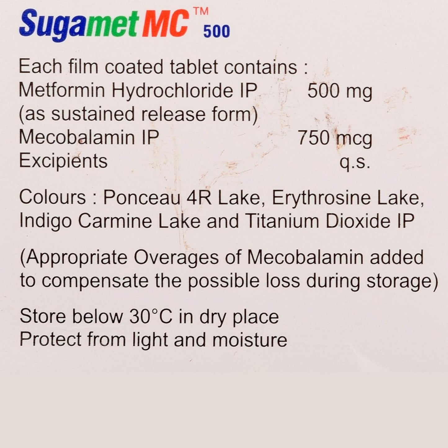 Sugamet MC 500 - Strip of 10 Tablets