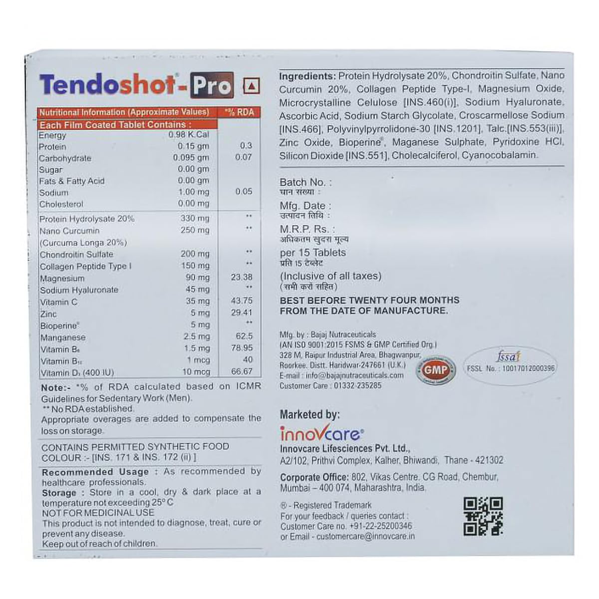 Tendoshot-Pro -Strip of 15 Tablets