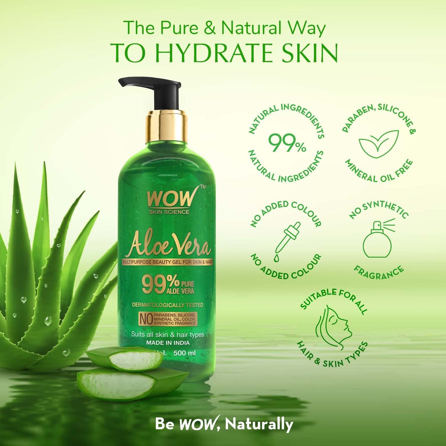 WOW Skin Science 99% Pure Aloe Vera Gel for Face, Skin & Hair - 150ml | Ultimate Gel For Glowing Skin | For Both Men and Women