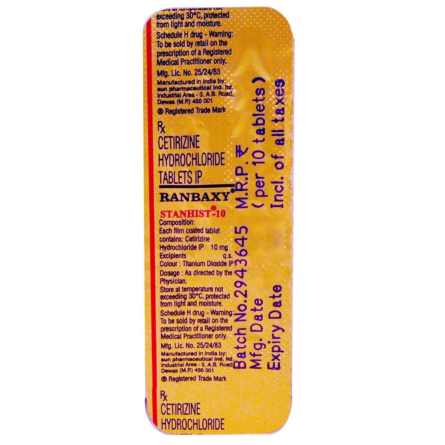 Stanhist 10 - Strip of 10 Tablets