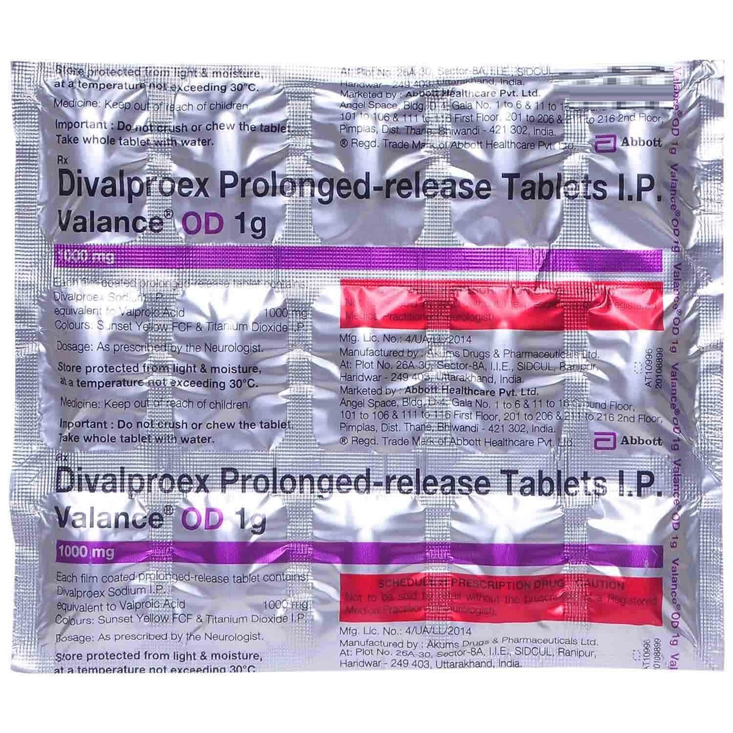 Valance Od 1G - Strip of 15 Tablets